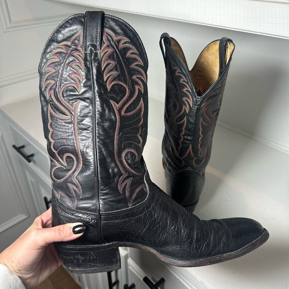 Vintage Black Western Cowboy Boots USA Made Size 10.5D Leather Embroidered Class - Picture 6 of 9